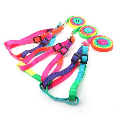 China Hot Sale Rainbow Color Stocked Outdoor Walking Nylon Cat Dog Harness And Leash For Small Dog And Cat for sale