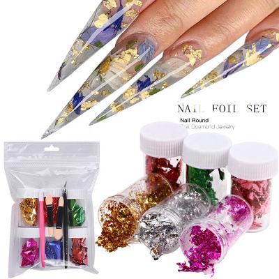 China Nail Art Decorations JSM 6 Color Foil Set With Nail Decorating Tool Nail Sticker Set For Amazon for sale