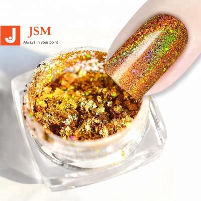 China Salon 0.2G Laser Gold Nail Art Powder Flakes Sequin DIY Chrome Punk Holographic Dye Decoration for sale