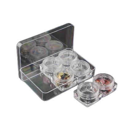 China Stored 6 Slots Jars Nail Art Storage Box Rhinestone Bead Empty Gems Substances Glitter Powder Container Case for sale