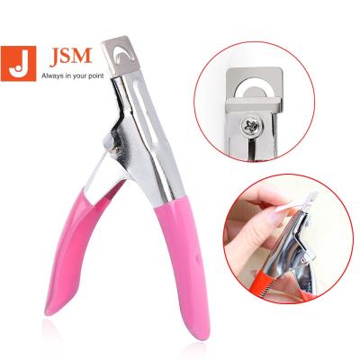 China False Nail Art Clipper Nipper Scissors Stainless Steel Quality Pink Edge Nail Tip Cutter French Manicure U Shaped for sale