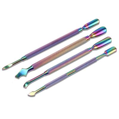 China Brand New And High Quality Double-finished Colored Manicuring Nail Cuticle Pusher Remover Stainless Steel Stainless Steel Art Tool Amazon Oem for sale