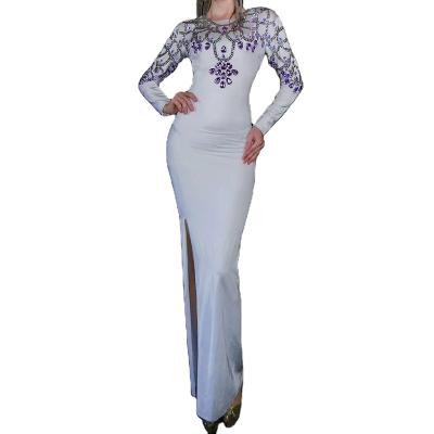 China Breathable Elegant White Rhinestone Long Sleeves Rhinestone Bodycon Ladies Party Dress Bridesmaid Maxi Prom Dresses Women for sale