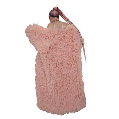 China Designer Sets Pink Mesh Ruffles Oversize Jacket Women Long Coats Party Costume Sexy Stripper Showgirl Performance Stage Costume for sale