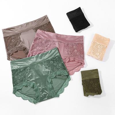 China Anti-Bacterial Wholesale Women's Ice Silk Lace Panties Ladies Seamless Briefs Satin Sheer Mesh Sexy Underwear for sale