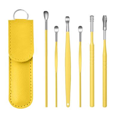 China High Quality Portable Plant Ear Cleaning Care Tools 5 Color Bags Stainless Steel Ear Spoon Digging Kit for sale