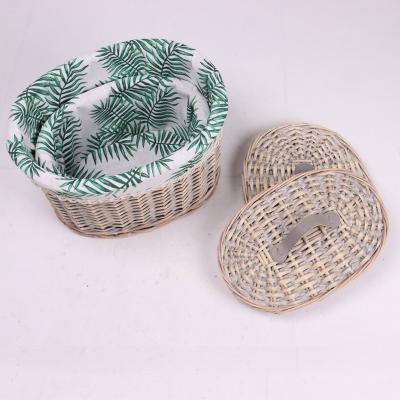 China Sustainable Bulk Discount Wicker Storage Basket With Handles Set Of 2 for sale