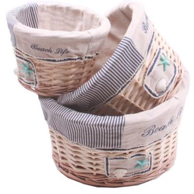 China Viable Round Gift Storage Wicker Basket Lining Sundries Breadfruit Wholesale Set of 3 for sale