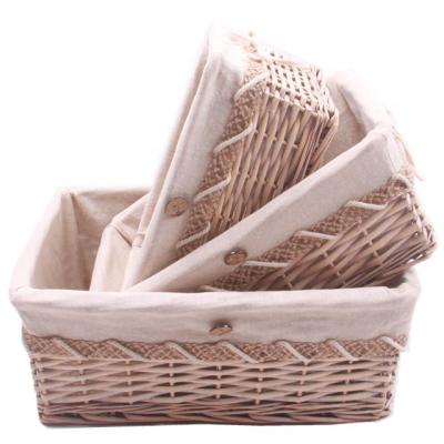 China Rectangle Viable Gift Storage Wicker Basket Striping Sundries Breadfruit Wholesale Set Of 3 for sale