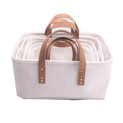 China Sustainable Custom Cotton Canvas Fabric Foldable Storage Basket With Handles for sale