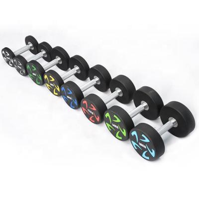 China Commercial PARAGON FITNESS Commercial Use Dumbbell Weighs Gym Equipment Fitness PU Round Set Dumbbell for sale