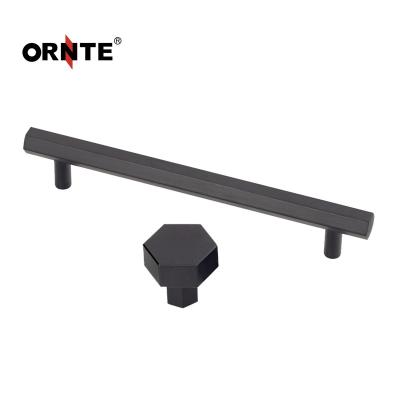 China Minimalist ORNTE Aluminum Alloy Pulls Modern Furniture Hardware Buffet Cupboard Dresser Wardrobe Drawer Door Black Pull Handles for sale