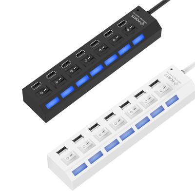 China Portable USB 2.0 USB Hub 2.0 Hub Adapter 7 Ports Hub Multi Port High Speed ​​USB Left On/Off Switch Portable USB Splitter For Laptop Computer computer for sale