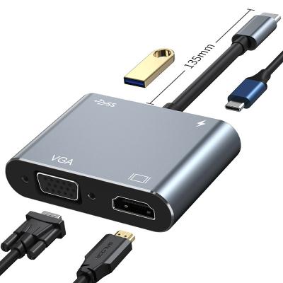 China DP 4K HDMI-compliant HDCP Aluminum Alloy + ABS USB3.0 USB C 4 in 1 Hub to VGA Adapter for Nintendo Switch PC Computer Laptop Desktop Plug and Play for sale