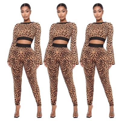 China Wholesale breathable 2021 autumn and winter leopard print two-piece patchwork women's long-sleeved suit for sale