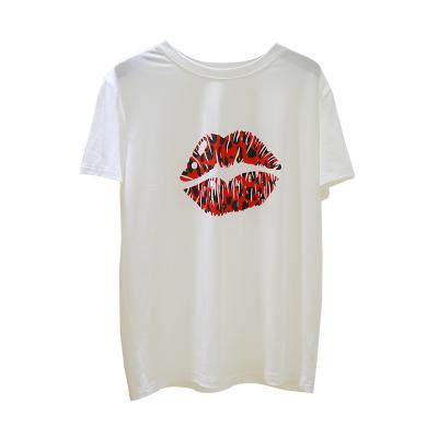 China Custom Plus Size Original Design New Arrivals Plus Size Fashion Summer Women's Casual T-shirt Lip Prints O Neck for sale