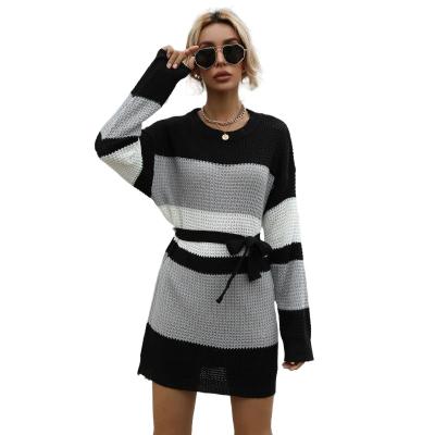 China Fashionable Design Anti Static Striped Women Knitted Sweater Dress for sale