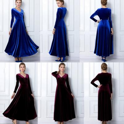 China 2021 New Women's Spring Casual Elegant Deep Neck Dry Cleaning Long Plus Size European and American Women's Dress for sale