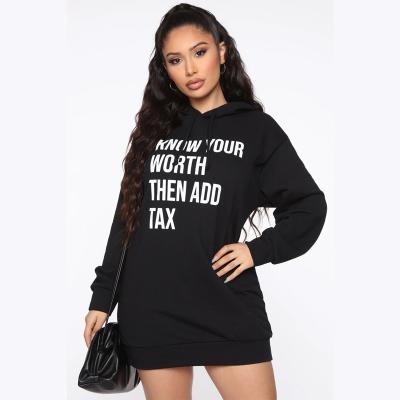 China Anti Wrinkle Manufacturer Direct Selling American Style Letters Printed Drop-Shoulder Long Sleeves Loose Long Hoodie Dress for sale