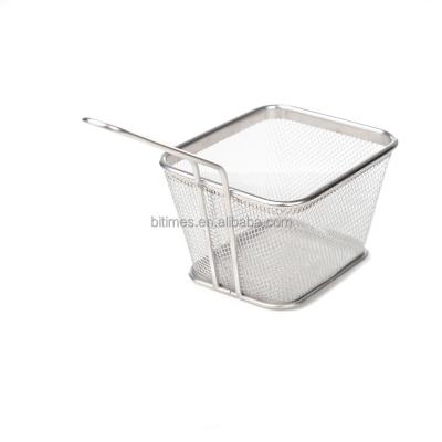 China Food Serving Goods Stainless Steel Kitchen Mini French Fries Frying Serving Heavy Duty Basket ForChip And Chicken Nuggets for sale