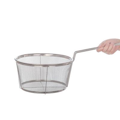 China 18/10 Stainless Steel Sustainable Fish Chicken Frying Basket For Restaurant Home With Long Handle for sale