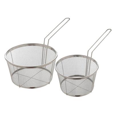 China 18/10 Sustainable Wholesale High Quality Stainless Steel Fish Chicken Frying Basket For Restaurant Home With Long Handle for sale