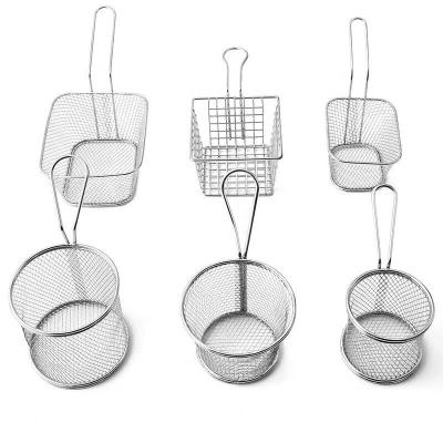 China Sustainable Electroplating Home Iron Restaurant French Fries Serving Basket With Long Handle for sale