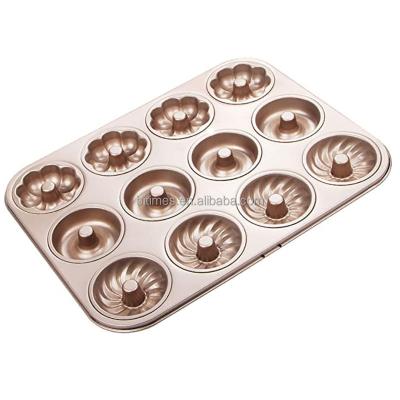 China Sustainable Popular Non-Stick Carbon Steel Donut Pan With 3 Models 12-Cavity Food Grade Coating for sale