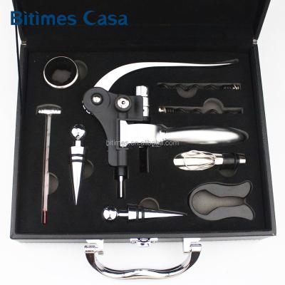 China Yes Elegant Party Wine Corkscrew Zinc Alloy Opener Set 10PCS With PU Leather Box for sale