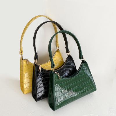 China Custom Made Solid Color Cheap French Shoulder Crocodile Pattern Crocodile Lady Style Crocodile Women Bag for sale