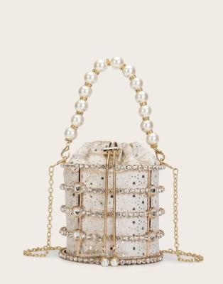 China Vintage Faux Pearl and Rhinestone Decor Bucket Bag for sale