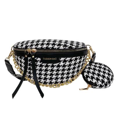 China Fashion Designer Elegant Bags Women Crossbody Bag Houndstooth 2pcs Set Lady Bum Bag Women Fanny Pack Leopard Waist for sale