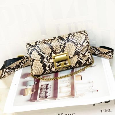 China Fashion Ladies Snakeskin PU Leather Saddle Women Hand Belt Bags Ladies Metal Lock Cross - Body Chest Bag Waist Bags for sale