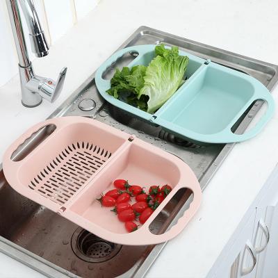 China New Viable Folding Vegetable Drain Basket Sink Fruit Shelf Kitchen Supplies Household Hanging Storage Plastic Baskets for sale