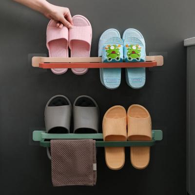 China Sustainable Single Plastic Double Shelf Storage Shelf Behind Door Non-Piercing Bathroom Wall Mounted Slippers for sale