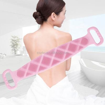 China Long Handle Silicone Washcloth For Men And Women Strong Back Mud Rub Dust Magic Scrub Device Exfoliate Long Back Bath Brush for sale