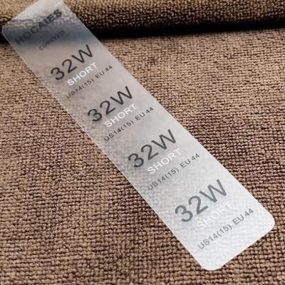 China Custom Clothing Washable Transparent Shirts Pants Sizes Tapes Labels Matt Translucent Clear Tags Semilucent Adhesive Apparel Labels for sale