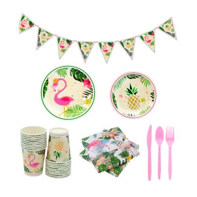 China Table Decoration Amazon Flamingo Party Supplies Children's Party Pink Series Theme Decorative Disposable Dishes And Cups for sale