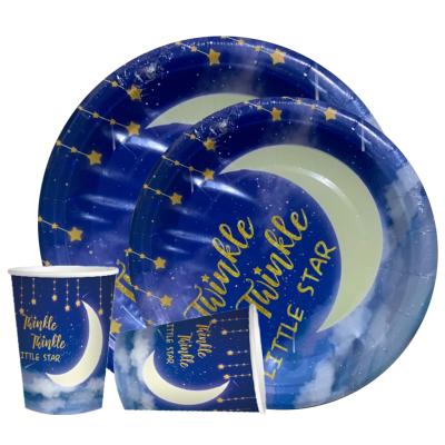 China New Tableware Amazon Sparkle Star Theme Party Small Set 7 Inch Dishes Disposable Tableware Supply 9 Inch Dishes Paper Cups for sale