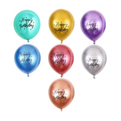 China Birthday Wedding Party Decoration 12 Inch 2.8g Chrome Latex Balloon Printing Happy Birthday Metal Balloon Birthday Party Decoration for sale