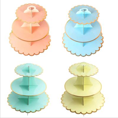 China wholesale Cake Decor Accessory Three Layer Cake Stand Birthday Cake Decoration Wedding Dessert Paper Bronzing Stand for sale