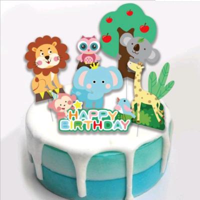 China Lion Forest Animal Cartoon Accessory Cake Decor Insert Card Cake Decor Happy Birthday Insert Bake Cake Decorating Insert Card Cake Topper for sale