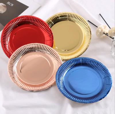 China Wholesale 9 inch tableware gold and silver paper plate rose gold paper plate paper cup tableware set party decoration dish for sale