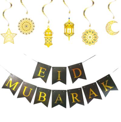 China Gold Spiral Eid al-Fitr Ornaments 6pcs EID Ramadan Decoration Moon Border Star and Pendant Ramadan Party Decoration for sale