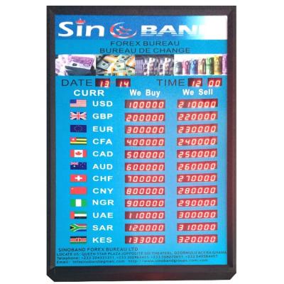 China Bank Airport Hotel Indoor Shine Led Exchange Currency Symbol Led Rate Foreign Currency Exchange Rate Led Display Board for sale