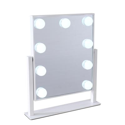 China Hollywood Lighted Vanity Mirror with 9 Rotating Metal Frame Large LED Bulbs 360 Tricolor Dimmable Degrees Make Up Mirror for Studio for sale