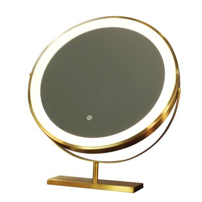 China 46.5cm Diameter LED Lighted Round Dressing Table Mirror Inside Desk Metal Frame LED Light Makeup Tricolor Dimming Table Mirror for sale