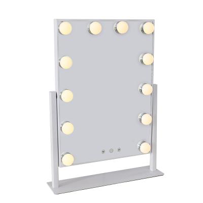 China Lighted 12 Small LED Bulbs Surface Hollywood Vanity Mirror Girl Makeup Mirror for Home and Studio Tri-Color and Adjustable Brightness for sale