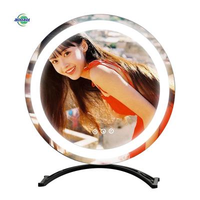 China Hotel Metal Home Desk Large Round Stand Hollywood Lighted Mirror Led Lighted Beauty Vanity Makeup Mirror With Adjust Led Light Colors for sale