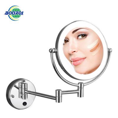 China Round Shape Double Side Magnifying Extendable Hotel Bathroom LED Wall Mounted Vanity Mirror With 10X Magnifier for sale